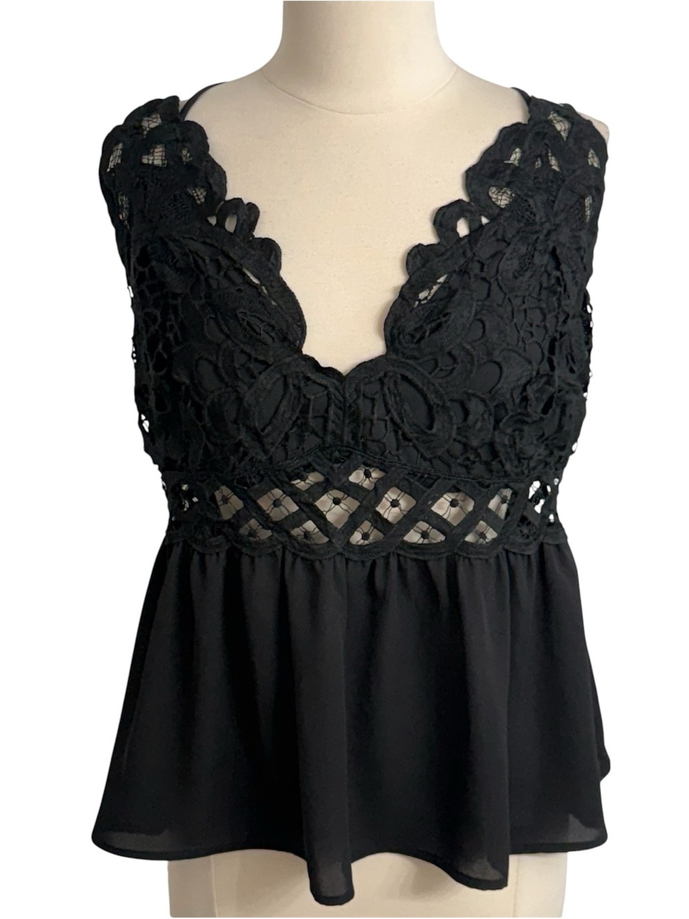 Women's Crochet Lace Bodice with‎ Sheer Lattice Cutout Waist Flowy Camisole